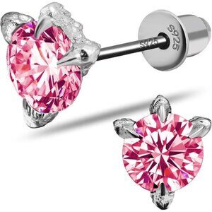 1.0ct Pink Claw Moissanite Earrings | Round Cut Stud Earrings | VVS1 | D Color